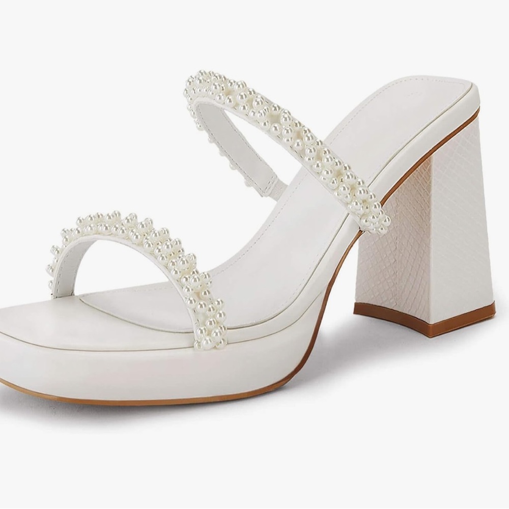 Women’s White Platform Heels with Pearls